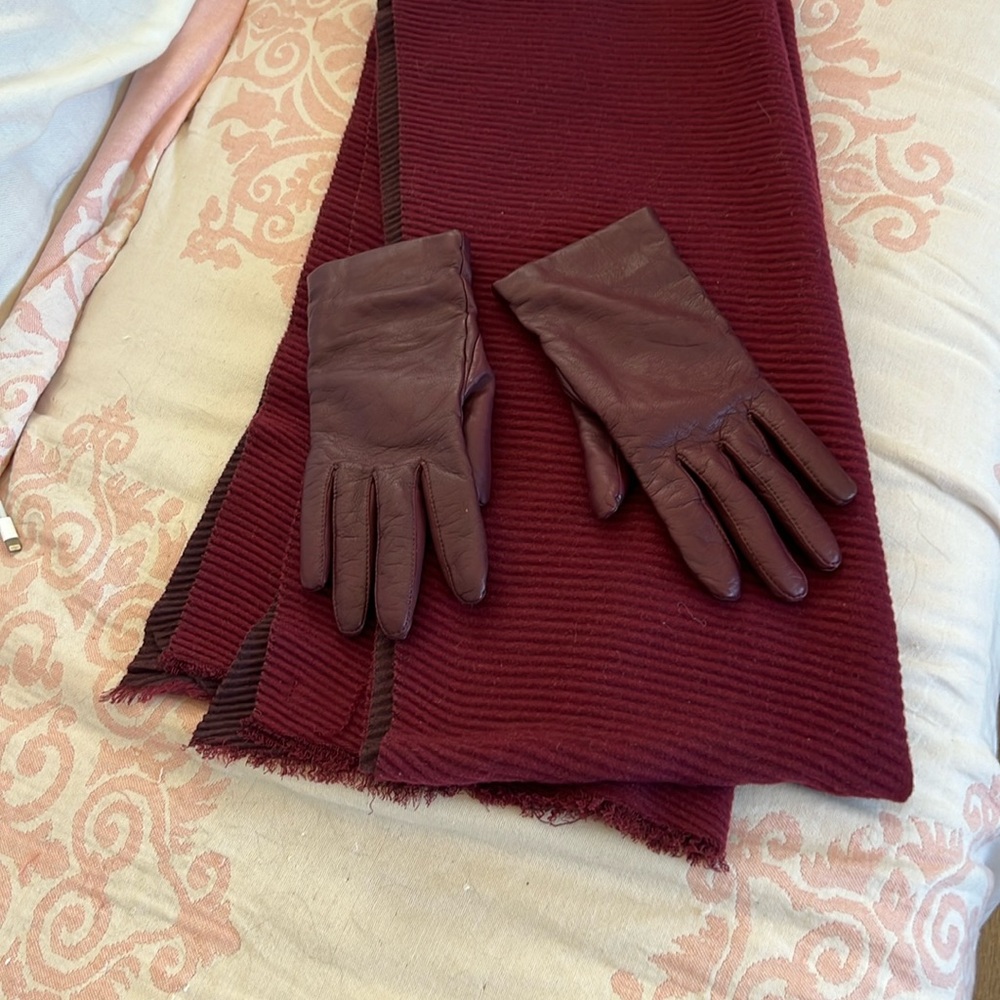 Genuine leather gloves with cashmere lining with matching stole